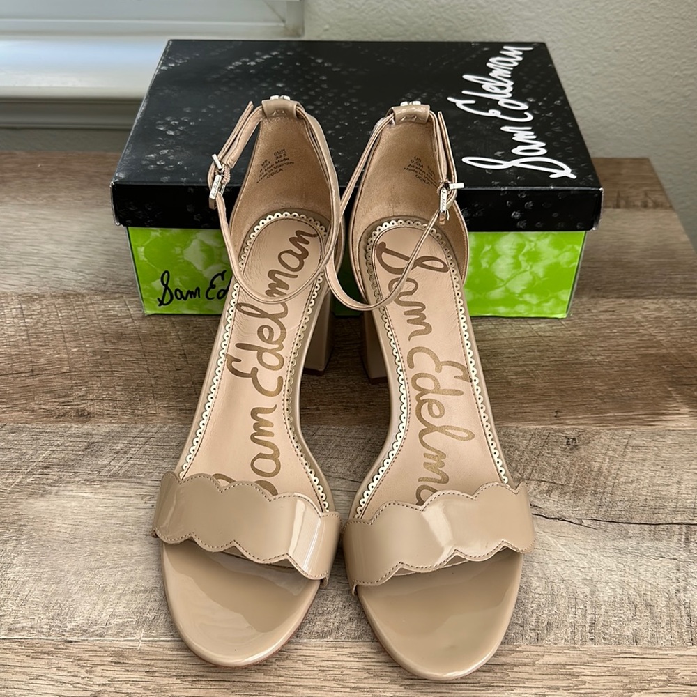 Sam Edelman Odila Ankle Strap Sandal Heel - Classic Nude Patent Leather